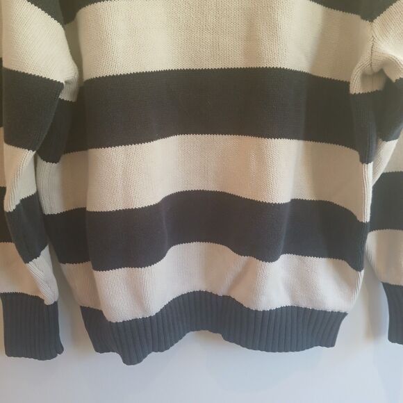 John Galt Navy Blue & Off White Striped Crew Neck 100% Cotton Sweater O/S - Picture 9 of 11